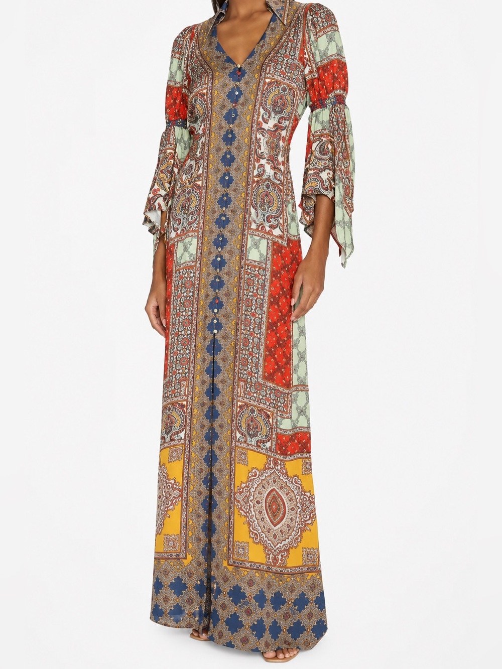 Alice + Olivia Jaylen Scarf Print Maxi Dress Handkerchief Sleeve NWT | Small